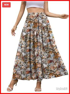 Chiffon Maxi Skirt A-Line High Waisted Pleated Flowy Layered Tiers